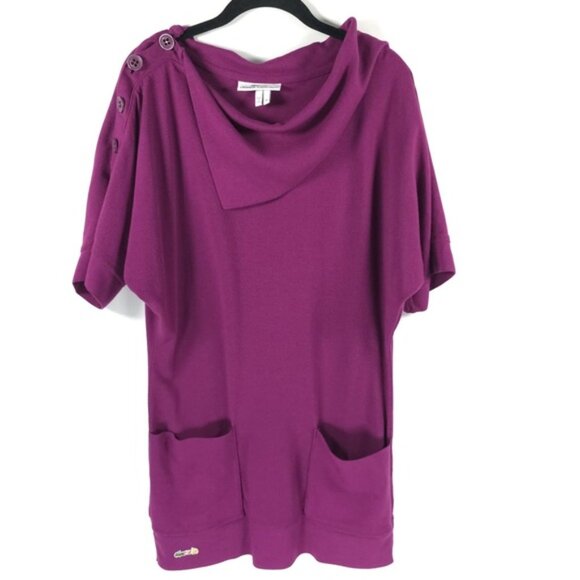 LACOSTE + MALANDRINO Peru Made 🇵🇪 Cowl Nk Short Sleeve Jersey Tunic Dress Sz M - Picture 2 of 11